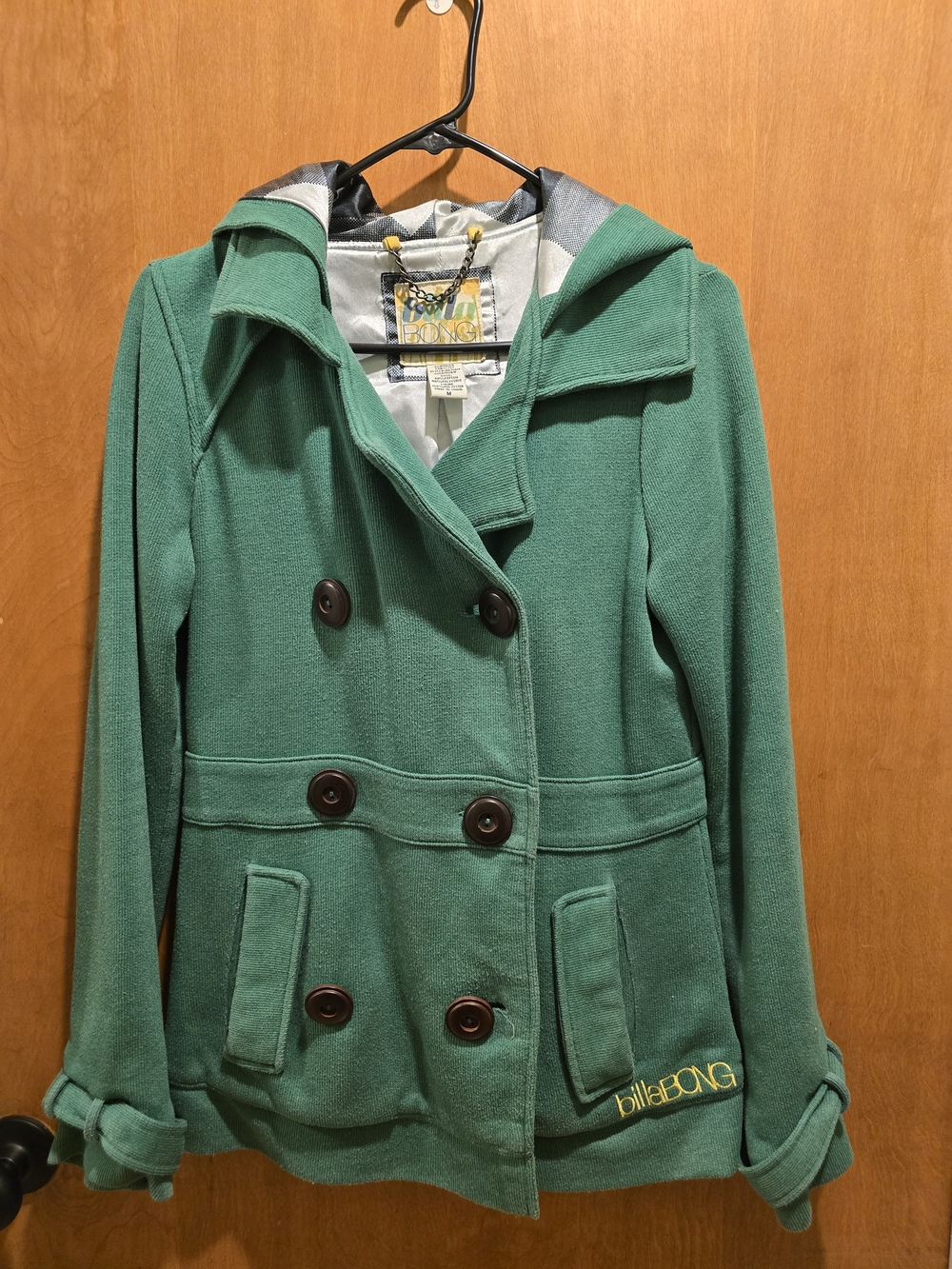 Billabong Emerald Green Double-Breasted Peacoat with Hood